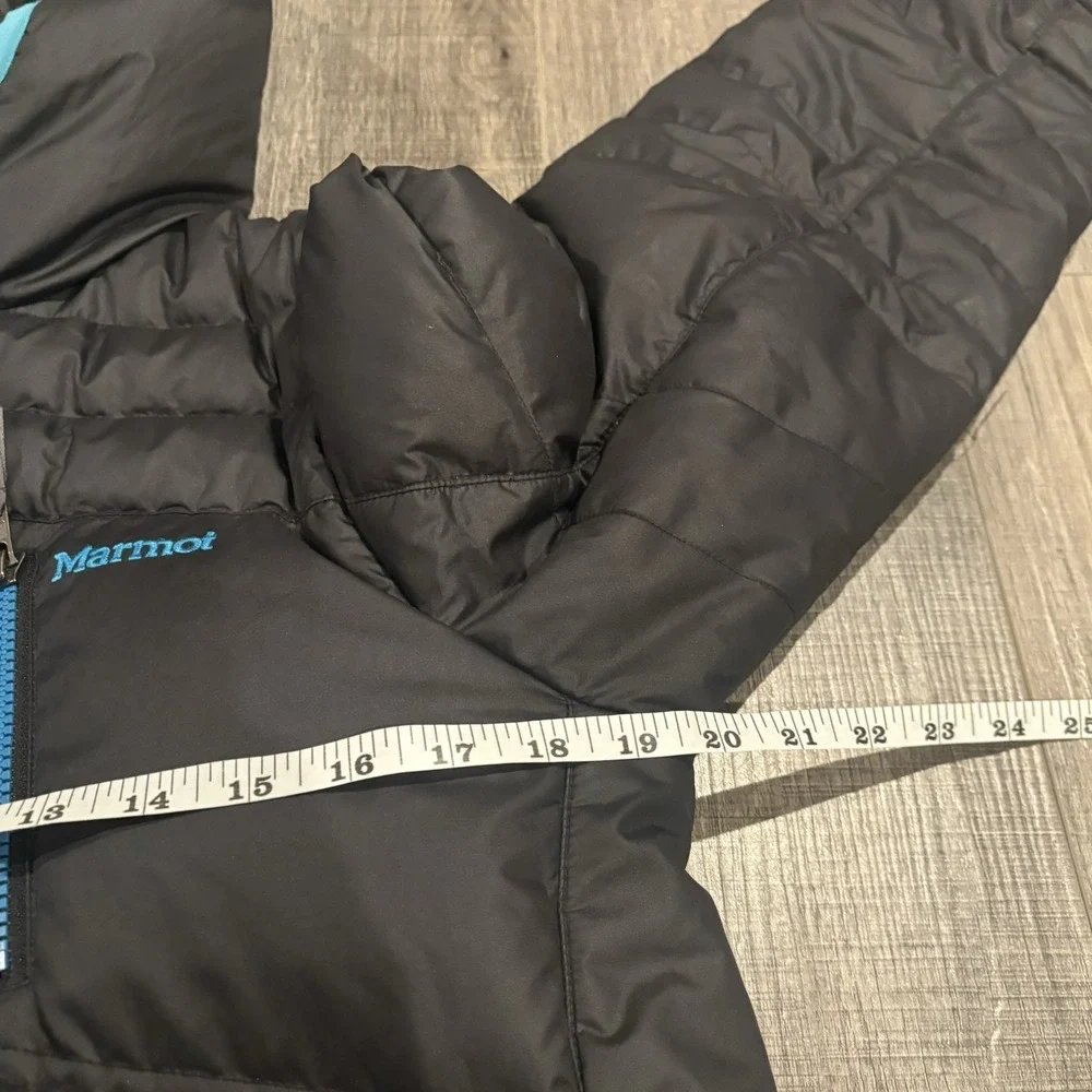 Marmot C97420 Girls XL Hooded Puffer Jacket Gray Blue 700 Fill Down Woven